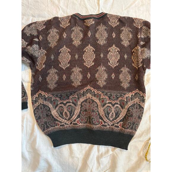 Vintage Tricots St. Raphael 100% Wool Sweater Tapestry Pattern Boho Grandpa Knit - Picture 2 of 7